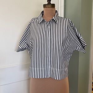 NWOT Loft Black and White Stripe Short Sleeve Button-Up Shirt Size Medium